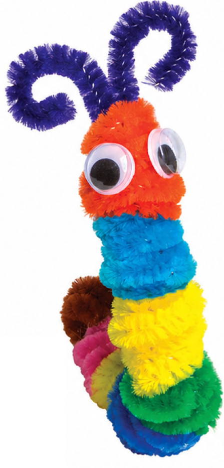 Colorful craft caterpillar made from fluffy pipe cleaners and googly eyes